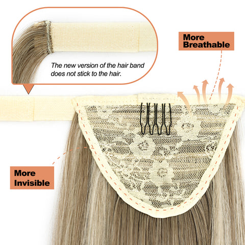 Qp hairMONIXI Synthetic Long Straight Ponytail Wrap Around Clip in Hair Extensions for Women Natural Mix Blonde Pony Hairpiece