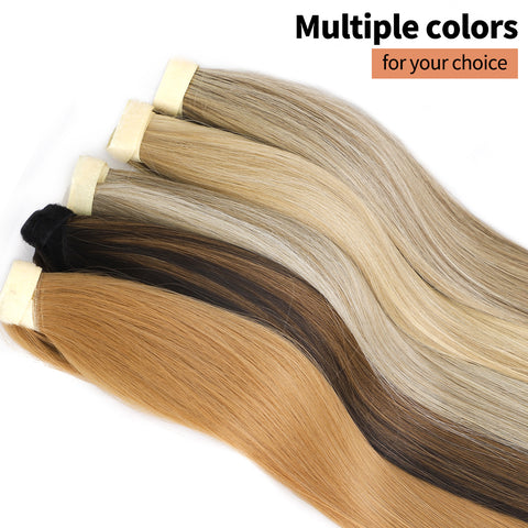 Qp hairMONIXI Synthetic Long Straight Ponytail Wrap Around Clip in Hair Extensions for Women Natural Mix Blonde Pony Hairpiece
