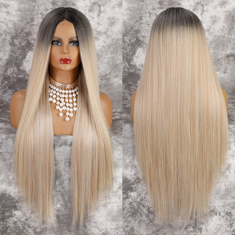 Qp hairMONIXI Synthetic Long Straight Synthetic Wigs for Women Black Natural Middle Wig Heat Resistant Brown Blonde Red Wig