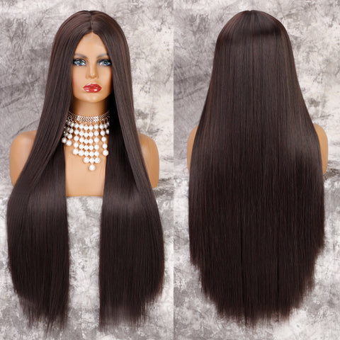 Qp hairMONIXI Synthetic Long Straight Synthetic Wigs for Women Black Natural Middle Wig Heat Resistant Brown Blonde Red Wig