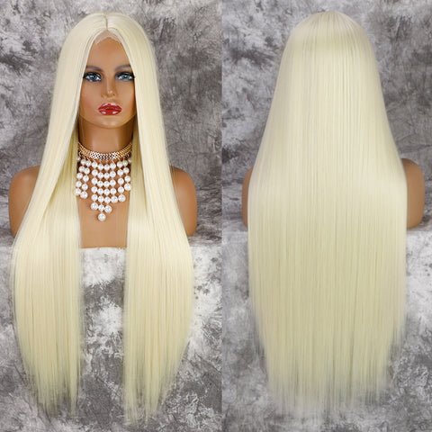Qp hairMONIXI Synthetic Long Straight Synthetic Wigs for Women Black Natural Middle Wig Heat Resistant Brown Blonde Red Wig
