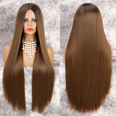 Qp hairMONIXI Synthetic Long Straight Synthetic Wigs for Women Black Natural Middle Wig Heat Resistant Brown Blonde Red Wig