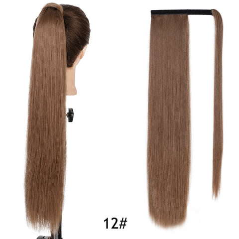 Qp hairMONIXI Synthetic Long Straight Synthetic Wrap Around Clip In Ponytail Hair Extension Heat Resistant Ponytail Fake Hair
