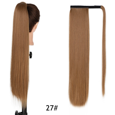 Qp hairMONIXI Synthetic Long Straight Synthetic Wrap Around Clip In Ponytail Hair Extension Heat Resistant Ponytail Fake Hair