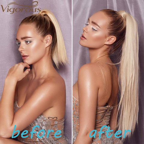 Qp hairMONIXI Synthetic Long Straight Synthetic Wrap Around Clip In Ponytail Hair Extension Heat Resistant Ponytail Fake Hair