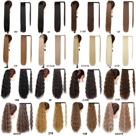 Qp hairMONIXI Synthetic Long Straight Synthetic Wrap Around Clip In Ponytail Hair Extension Heat Resistant Ponytail Fake Hair