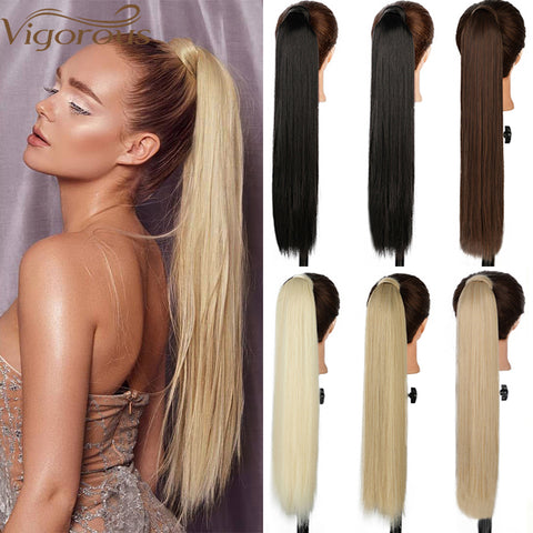 Qp hairMONIXI Synthetic Long Straight Synthetic Wrap Around Clip In Ponytail Hair Extension Heat Resistant Ponytail Fake Hair