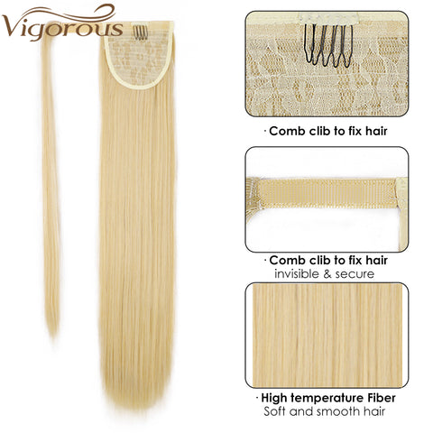 Qp hairMONIXI Synthetic Long Straight Synthetic Wrap Around Clip In Ponytail Hair Extension Heat Resistant Ponytail Fake Hair