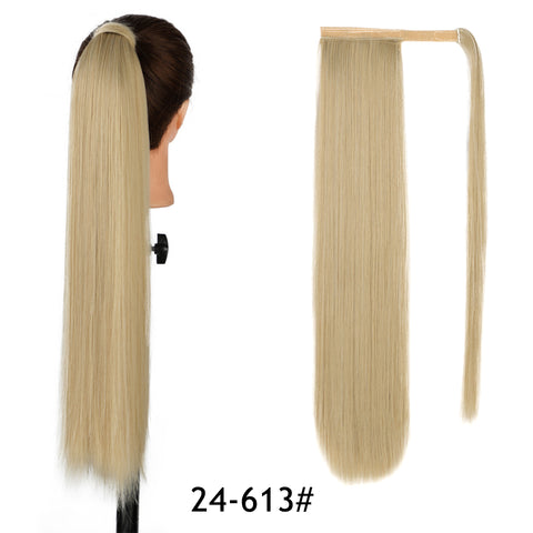 Qp hairMONIXI Synthetic Long Straight Synthetic Wrap Around Clip In Ponytail Hair Extension Heat Resistant Ponytail Fake Hair