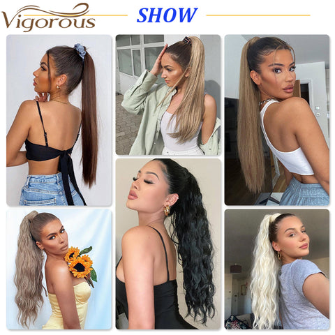 Qp hairMONIXI Synthetic Long Straight Synthetic Wrap Around Clip In Ponytail Hair Extension Heat Resistant Ponytail Fake Hair