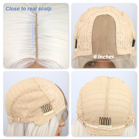 Qp hairMONIXI Synthetic Long Straight  White Wig 60 613 Wigs for Women Middle Part Cosplay Pink Blonde Wig Fake Hair