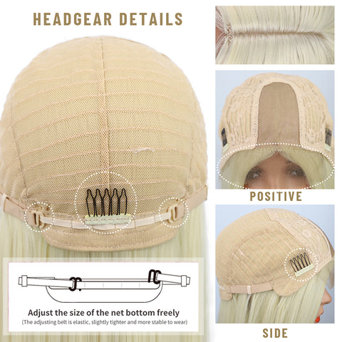 Qp hairMONIXI Synthetic Long Straight Wig Blonde Synthetic Wig for Women Middle Part Natural Black Daily Use Heat Resistant Fake Hair