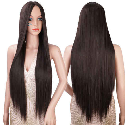 Qp hairMONIXI Synthetic Long Straight Wig Ombre Blonde Wigs for Women Natural Hairline Middle Part Black /Brown/Red Wig