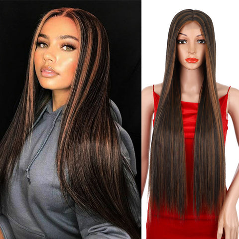 Qp hairMONIXI Synthetic Long Straight Wig Ombre Blonde Wigs for Women Natural Hairline Middle Part Black /Brown/Red Wig