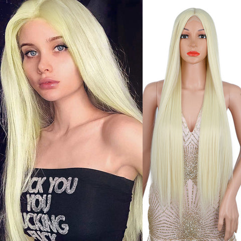 Qp hairMONIXI Synthetic Long Straight Wig Ombre Blonde Wigs for Women Natural Hairline Middle Part Black /Brown/Red Wig