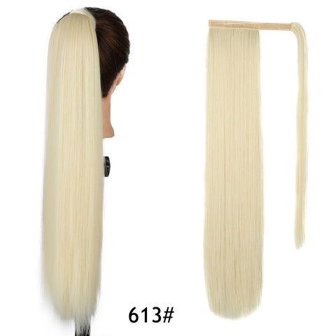 Qp hairMONIXI Synthetic Long Straight Wrap Around Clip In Ponytail Hair Extension Heat Resistant Synthetic Pony Tail Fake Hair