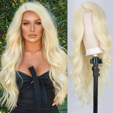 Qp hairMONIXI Synthetic Long Wavy Cosplay Wig Orange Wigs for Women Side Part Natural Black Wig Blonde Pink Cosplay Wig