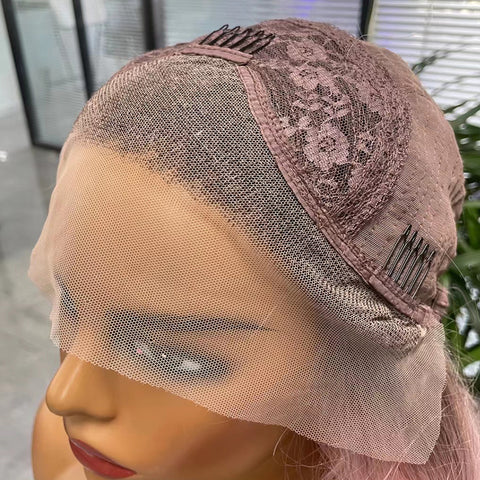 Qp hairMONIXI Synthetic Long Wavy Front Lace Wig Ombre Pink Hair for Women's Wigs Cosplay Looks Nature Heat Resistant Fiber