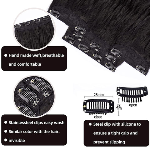 Qp hairMONIXI Synthetic Long Wavy Hair Extensions Black Clip in Hair Extensions 4pcs Platinum Heat Resistant Hair for Women Daily Use