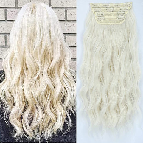 Qp hairMONIXI Synthetic Long Wavy Hair Extensions Black Clip in Hair Extensions 4pcs Platinum Heat Resistant Hair for Women Daily Use