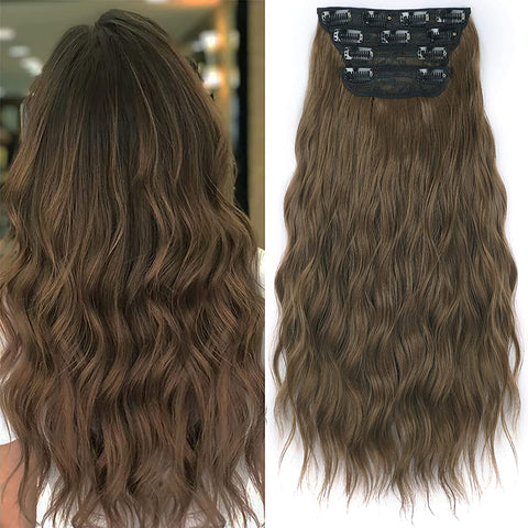 Qp hairMONIXI Synthetic Long Wavy Hair Extensions Black Clip in Hair Extensions 4pcs Platinum Heat Resistant Hair for Women Daily Use