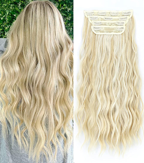 Qp hairMONIXI Synthetic Long Wavy Hair Extensions Black Clip in Hair Extensions 4pcs Platinum Heat Resistant Hair for Women Daily Use