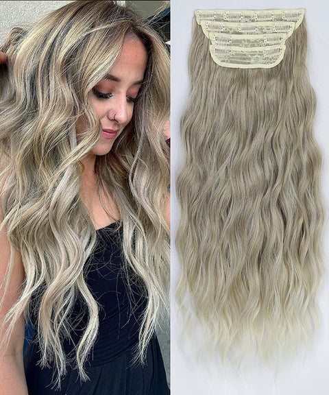 Qp hairMONIXI Synthetic Long Wavy Hair Extensions Black Clip in Hair Extensions 4pcs Platinum Heat Resistant Hair for Women Daily Use