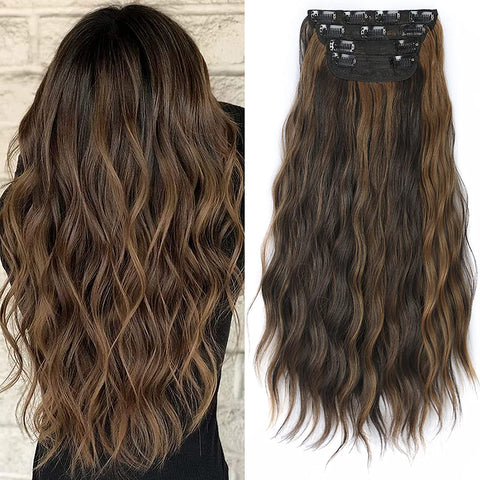 Qp hairMONIXI Synthetic Long Wavy Hair Extensions Black Clip in Hair Extensions 4pcs Platinum Heat Resistant Hair for Women Daily Use