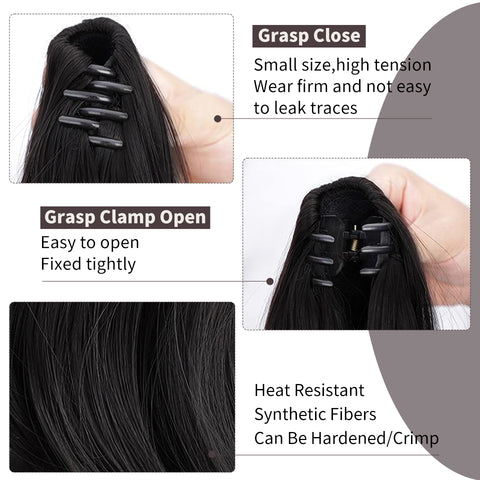Qp hairMONIXI Synthetic Long Wavy Ponytail Extensions Claw Clip in Ponytail Extension for Women Daily Use Heat Resistant Fiber hair