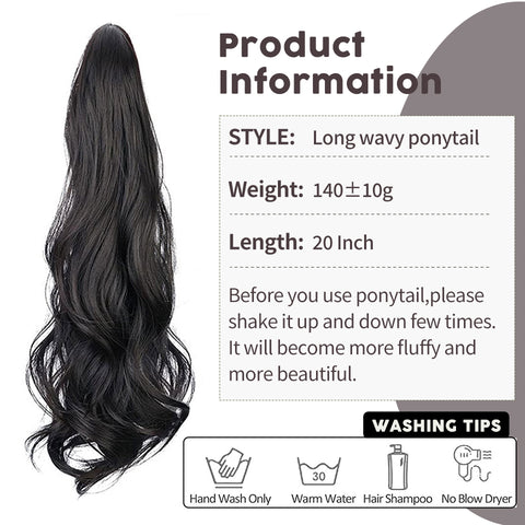 Qp hairMONIXI Synthetic Long Wavy Ponytail Extensions Claw Clip in Ponytail Extension for Women Daily Use Heat Resistant Fiber hair