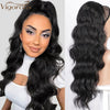 Qp hairMONIXI Synthetic Long Wavy Ponytail Hair Synthetic Drawstring Ponytail Clip in Hairpiece Black Wave Ponytail for Black Women