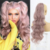 Qp hairMONIXI Synthetic Long Wavy Ponytail Hair Synthetic Drawstring Ponytail Clip in Hairpiece Black Wave Ponytail for Black Women