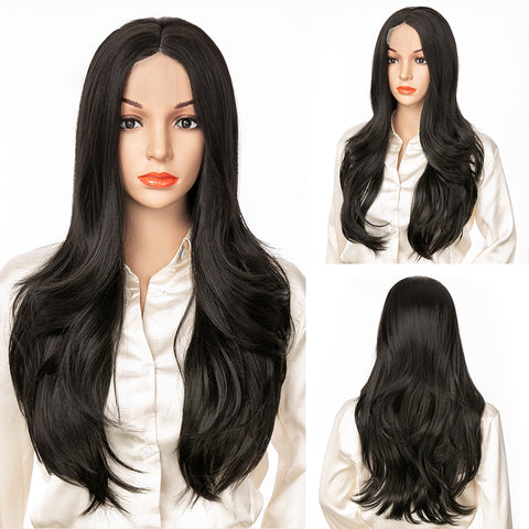 Qp hairMONIXI Synthetic Long Wavy Wig Blonde Mix Blue Middle Part Wigs for Women Cosplay Party Ombre Platinum Heat Resistance Fiber Wig