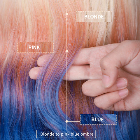Qp hairMONIXI Synthetic Long Wavy Wig Blonde Mix Blue Middle Part Wigs for Women Cosplay Party Ombre Platinum Heat Resistance Fiber Wig
