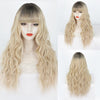 Qp hairMONIXI Synthetic Long Wavy Wig Dark Brown Wigs for Women Wig with Bangs Daily Used Platinum High Temperature Wire Hair