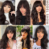 Qp hairMONIXI Synthetic Long Wavy Wig Dark Brown Wigs for Women Wig with Bangs Daily Used Platinum High Temperature Wire Hair