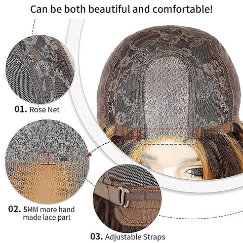 Qp hairMONIXI Synthetic Long Wavy Wig Highlight Middle Part Wig Black Wigs Natural Heat Resistant Hair for Women Daily Use Wigs