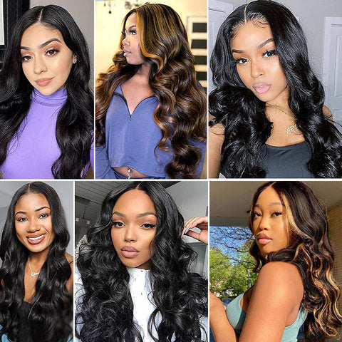 Qp hairMONIXI Synthetic Long Wavy Wig Highlight Middle Part Wig Black Wigs Natural Heat Resistant Hair for Women Daily Use Wigs