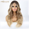 Qp hairMONIXI Synthetic Long Wavy Wig Ombre Blonde Middle Part Wigs for Women Daily Use Ombre Pink Heat Resistance Fiber Wig