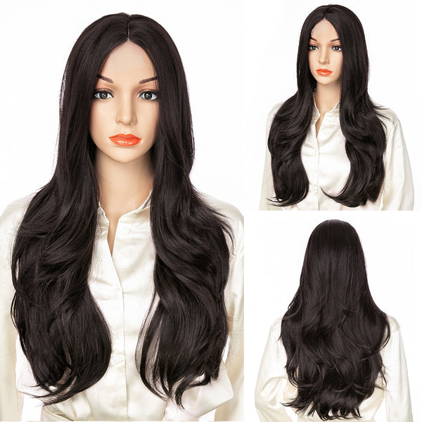 Qp hairMONIXI Synthetic Long Wavy Wig Ombre Blonde Middle Part Wigs for Women Daily Use Ombre Pink Heat Resistance Fiber Wig