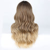 Qp hairMONIXI Synthetic Long Wavy Wig Ombre Blonde Middle Part Wigs for Women Daily Use Ombre Pink Heat Resistance Fiber Wig