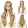 Qp hairMONIXI Synthetic Long Wavy Wig Ombre Blonde Middle Part Wigs for Women Daily Use Ombre Pink Heat Resistance Fiber Wig