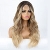 Qp hairMONIXI Synthetic Long Wavy Wig Ombre Blonde Middle Part Wigs for Women Daily Use Ombre Pink Heat Resistance Fiber Wig