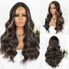 Qp hairMONIXI Synthetic Long Wavy Wig Ombre Blonde Middle Part Wigs for Women Daily Use Ombre Pink Heat Resistance Fiber Wig