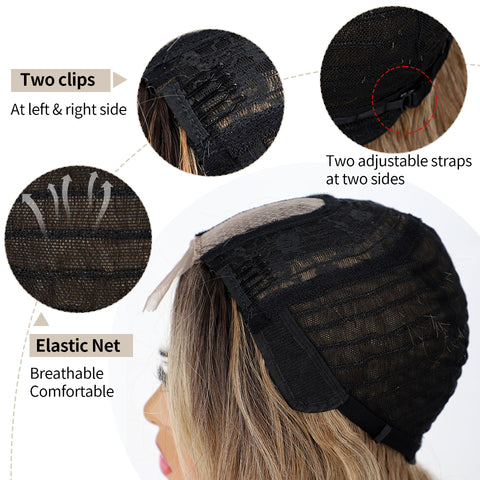 Qp hairMONIXI Synthetic Long Wavy Wig Ombre Blonde Middle Part Wigs for Women Daily Use Ombre Pink Heat Resistance Fiber Wig