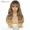 Qp hairMONIXI Synthetic Long Wavy Wig Ombre Blonde Wig With Bangs for Women Daily Use And Cosplay Platinum Heat Resistant Fiber Wigs