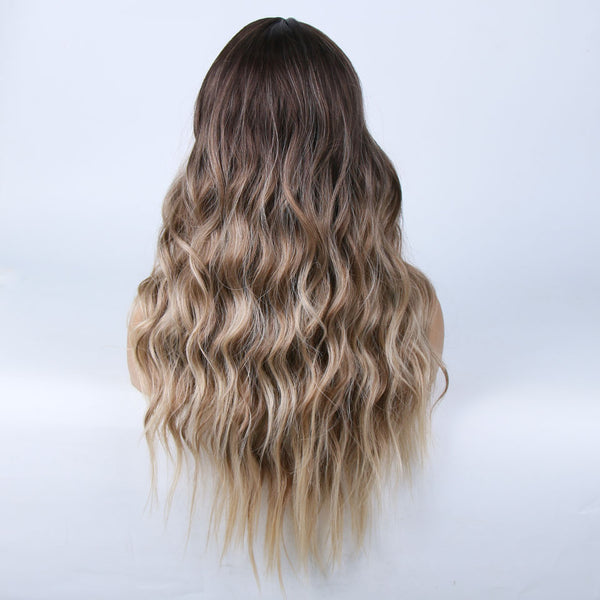 Qp hairMONIXI Synthetic Long Wavy Wig Ombre Brown Blonde For Black Women Cosplay Wig Daily Wig Natural Looking Wigs Heat Resistant
