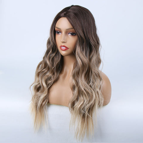 Qp hairMONIXI Synthetic Long Wavy Wig Ombre Brown Blonde For Black Women Cosplay Wig Daily Wig Natural Looking Wigs Heat Resistant