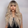Qp hairMONIXI Synthetic Long Wavy Wig Ombre Platinum Wigs With Bangs for Women Daily Use And Cosplay Blonde Heat Resistant Fiber Wig