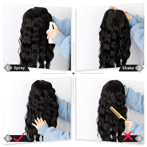 Qp hairMONIXI Synthetic Long Wavy Wig Synthetic Black Middle Part Wigs for Women Natural Heat Resistant Hair for Daily Use Wigs